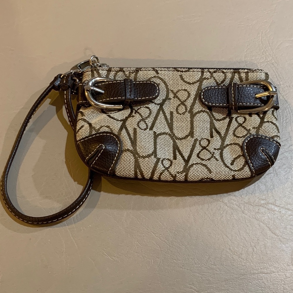 New York & Company Brown and Cream Logo Wristlet